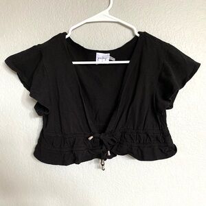 Cropped Black Front Tie Princess Polly Top